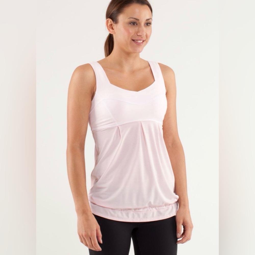 Lululemon Run Tame Me Tank Blush Quartz‎ Wee Stripe White Blush Quartz Size 10